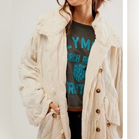 NWT Free People One Cedar Parachute Jacket Hood Quilted Knit Oversized Ivory XS - Picture 3 of 3